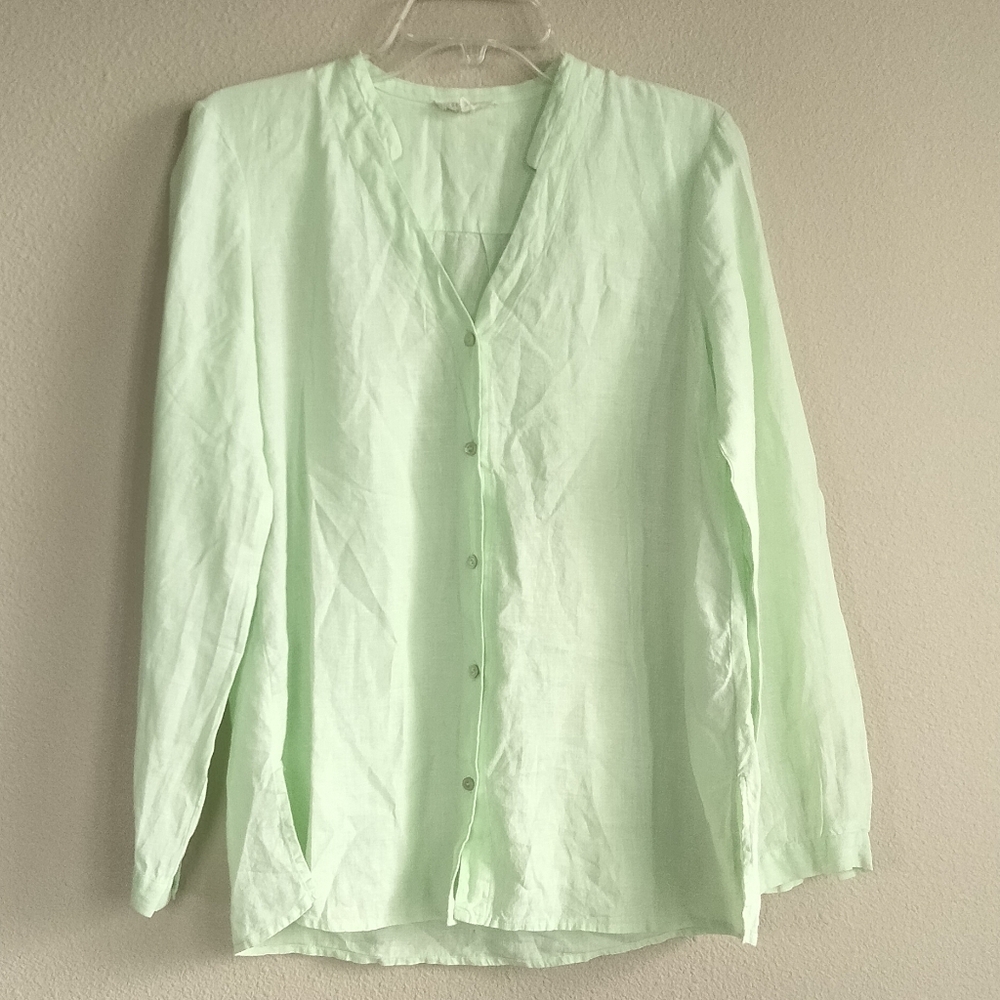 Eileen Fisher Size Extra Small 100% Linen Top In A Light Green